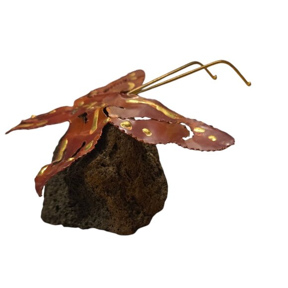 Metal Butterfly Sculpture Lava Rock Home Decor Art Vintage Mid Century Figurine - Picture 15 of 16